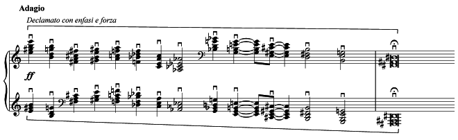 Texturally amplified opening of pars prima of Opus clavicembalisticum (from a copy of the score given to Harold Rutland)
