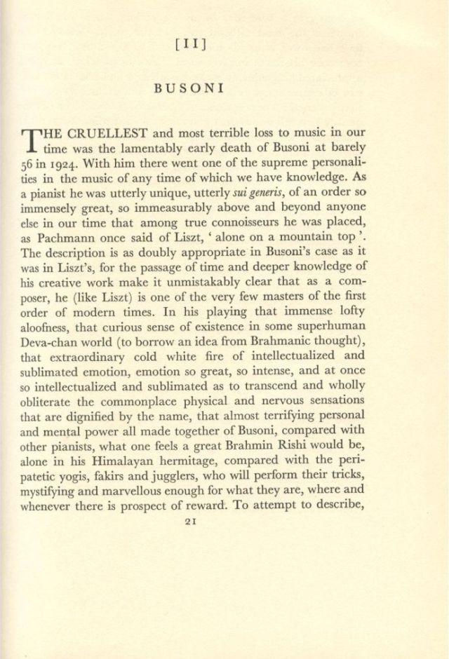 Initial page of the article Busoni from the original edition of Around Music